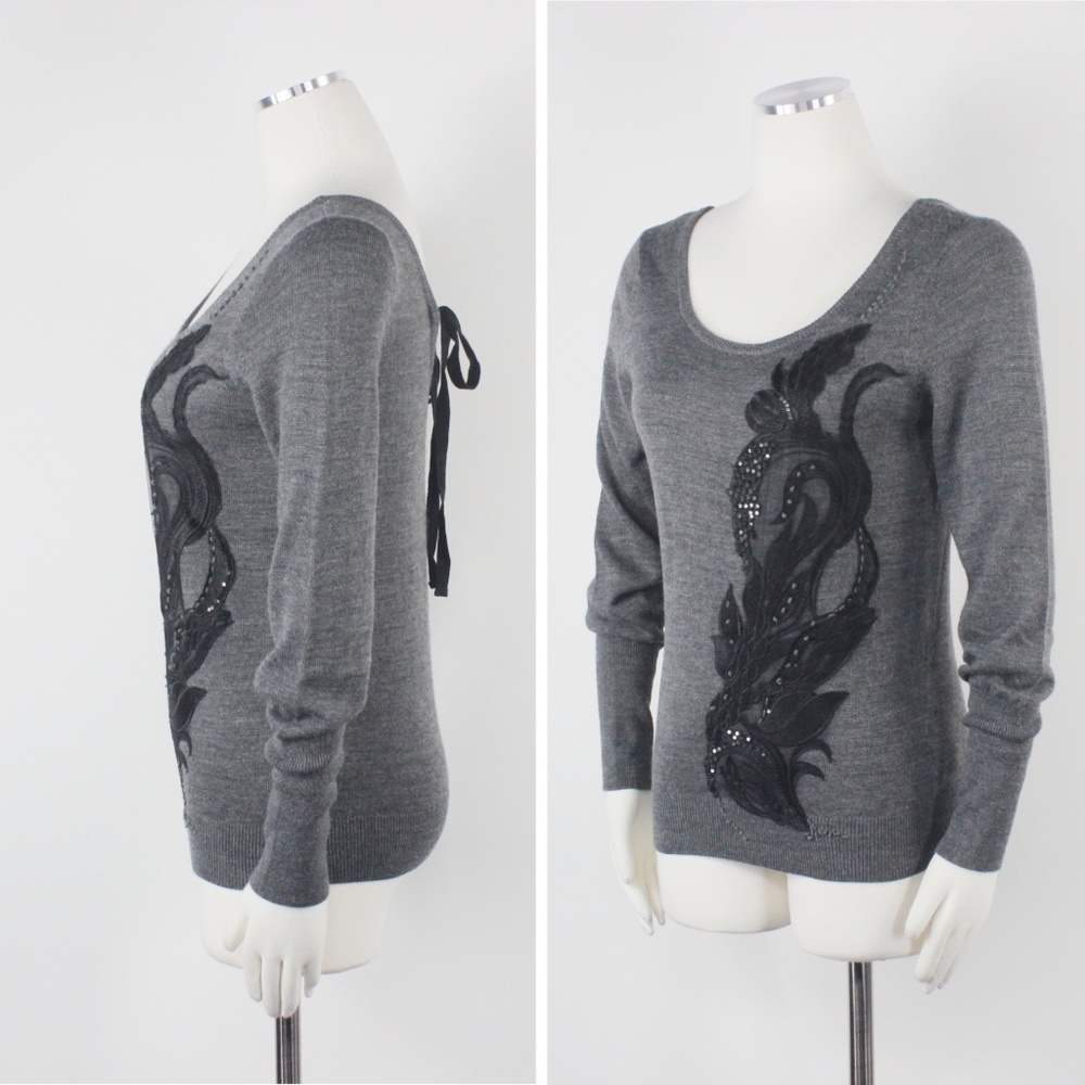 Anthropologie Torie Lace Beads Grey Wool Sweater S - Picture 4 of 8